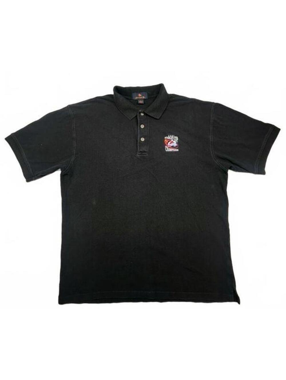 Vintage Antigua 2001 Stanley Cup Champions Polo Shirt Black Cotton Size Large